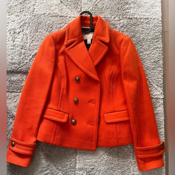 Banana Republic Pea Coat Orange Size XSmall Metal Buttons - Picture 1 of 11